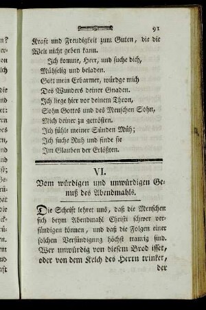 VI. Vom würdigen und unwürdigen Genuß des Abendmahls.