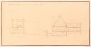 Gartenanlage Bereitschaftssiedlung Hydrierwerk, Brüx: Siedlungshaus Typ 4: Grundriss Dachgeschoss, Schnitt 1:50