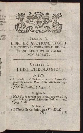 105-146, Sectio V. Libri Ex Auctione Tomi I.