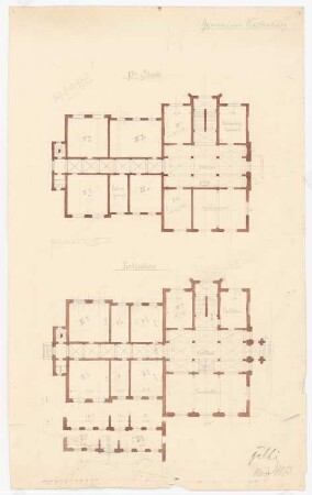 Gymnasium, Waldenburg: 3. Entwurf: Grundriss EG, 1. OG