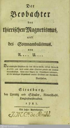 Der Beobachter des thierischen Magnetismus, und des Somnambulismus