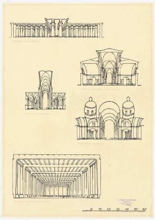 Projekt für eine neue Stadt, Berlin (?): Perspektivische Innenansichten historischer Gebäude