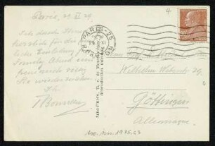 Nr. 4: Postkarte von Tommy Bonnesen an David Hilbert, Paris, 29.11.1929