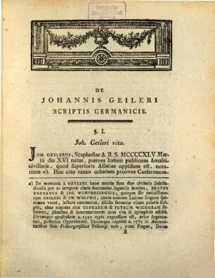 De Johannis Geileri Caesaremontani Vulgo Dicti Von Keysersberg Scriptis Germanicis