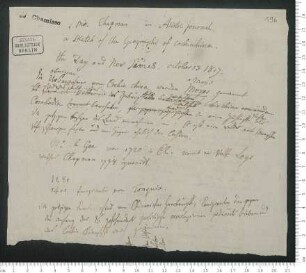 Notizen zur Besiedelungsgeschichte Kambodschas sowie Briefentwurf an Karl Sigmund Franz Freiherr von Stein zum Altenstein