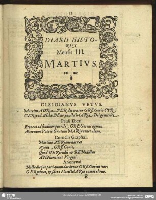 Diarii Historici Mensis III. Martius