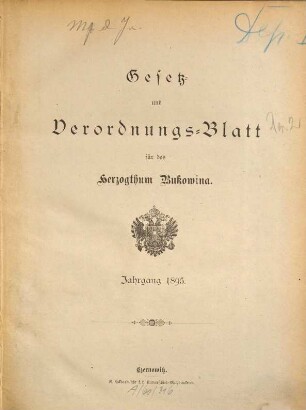 Gesetz- und Verordnungsblatt für das Herzogtum Bukowina. 1895, 1895
