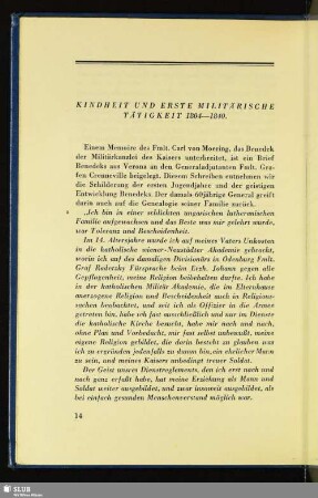 Kindheit Und Erste Militärische Tätigkeit 1804-1840