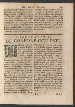 Disputatio II. De Corpore Coelesti.