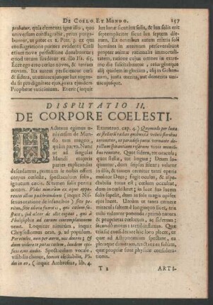 Disputatio II. De Corpore Coelesti.