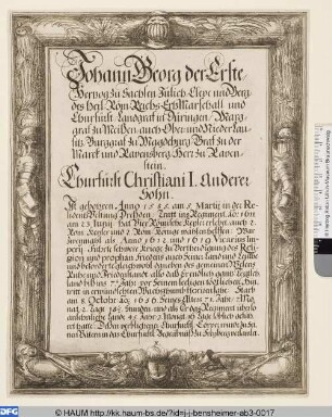 Textblatt zum Porträt des Kurfürsten Johann Georg I. von Sachsen