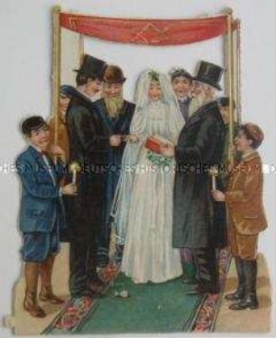 Jüdisches Oblatenbild mit der Darstellung der Trauungszeremonie unter der Chuppa; um 1910