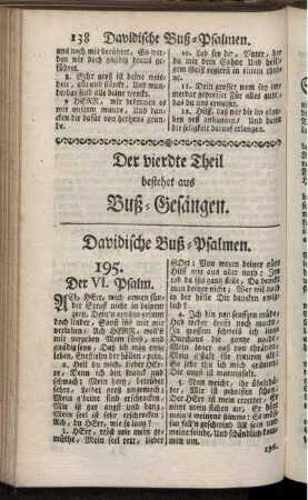 Der vierdte Theil bestehet aus Buß-Gesängen.