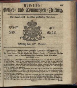 41tes Stueck, Montag den 12ten October. 1789