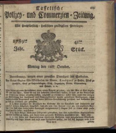 41tes Stueck, Montag den 12ten October. 1789