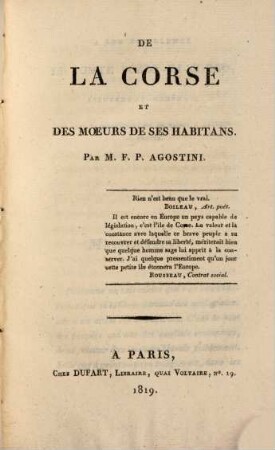 De la Corse et des moeurs de ses habitans