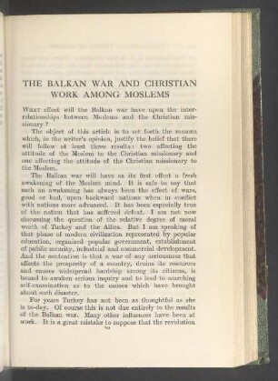The balkan war and christian work among moslems