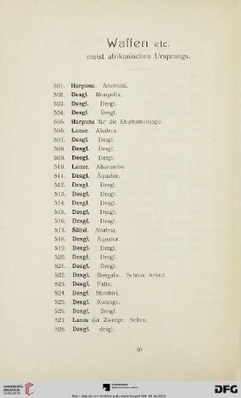 Waffen etc. meist afrikanischen Ursprungs (Nr. 501-673)