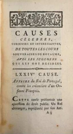 Causes célèbres, curieuses et intéressantes, de toutes les cours souveraines du royaume, avec les jugemens qui les ont décidées. 15. 1774