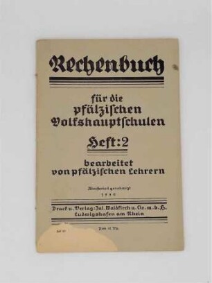 Rechenbuch für die pfälzischen Volkshauptschulen