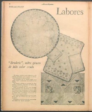 Labores [Fotografías] : "Broderie", sobre género de hilo color crudo