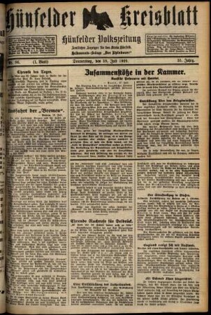 Erste Ausgabe vom Donnerstag, den 18. Juli 1929.