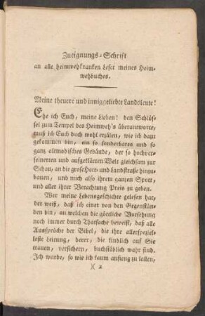 Zueignungs-Schrift an alle heimwehkranken Leser meines Heimwehbuches.