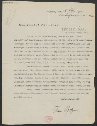 Brief an Adolph Fürstner <Berlin> : 18.03.1920