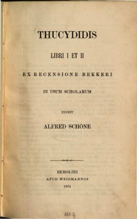 Thucydidis libri I et II