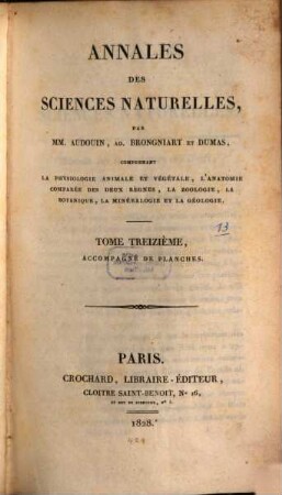 Annales des sciences naturelles. 13. 1828
