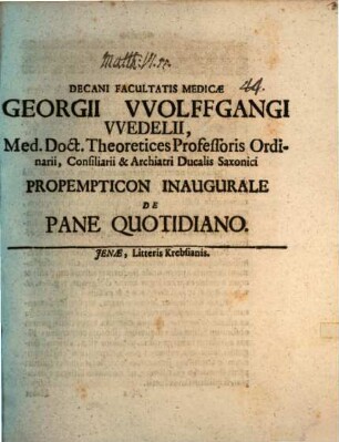 Propempt. inaug. de pane quotidiano