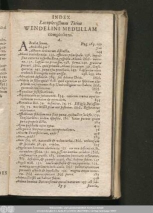 Index Locupletissimus Totius Wendelini Medullam complectens.