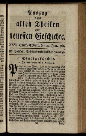 XXVI. Stück. Coburg, den 24. Jun. 1761.