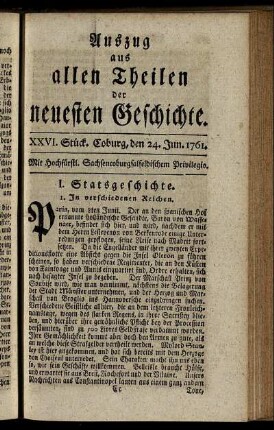XXVI. Stück. Coburg, den 24. Jun. 1761.