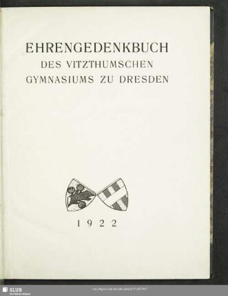 Ehrengedenkbuch des Vitzthumschen Gymnasiums zu Dresden
