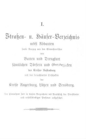 I. Straßen- und Häuserverzeichnis