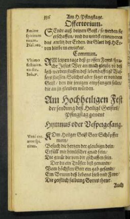Am Hochheiligen Fest der sendung deß Heiligen Geistes/ Pfingstag genent.