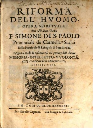 Riforma dell'huomo : opera spirituale