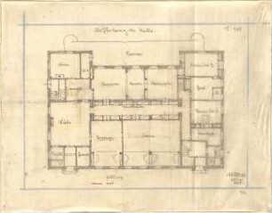 Fischer, Theodor; Nürnberg; Haus Adelsberger - Aufteilung der Halle (Grundriss)