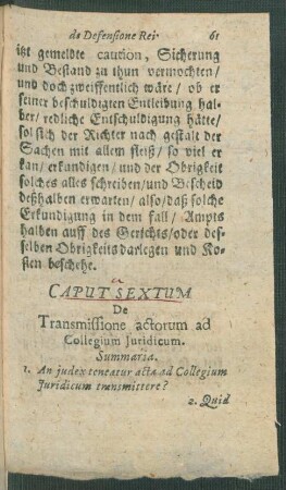 Caput Sextum De Transmissione actorum ad Collegium Iuridicum.