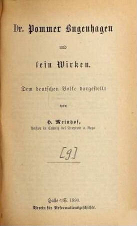 Dr. Pommer Bugenhagen und sein Wirken : dem deutschen Volke dargestellt