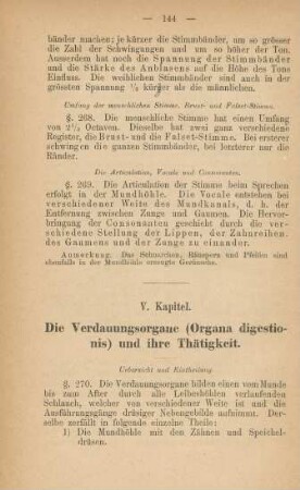 V. Kapitel. Die Verdauungsorgane (Organa digestionis) und ihre Thätigkeit