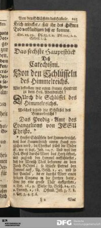 Das sechste Hauptstück Deß Catechismi. Von den Schlüsseln des Himmelreichs.