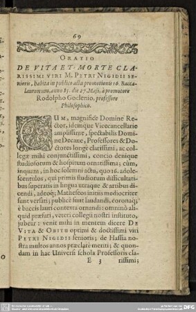Oratio de Vita et Morte clarissimi viri
