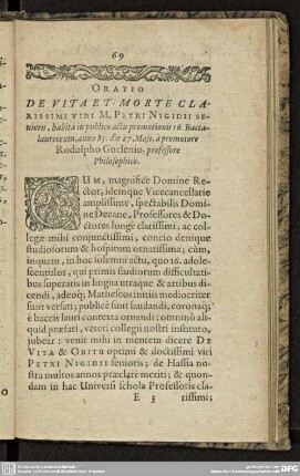 Oratio de Vita et Morte clarissimi viri