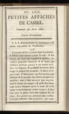 No LXIX (Vendredi 22 Avril 1785)