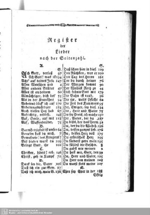 Register der Lieder nach der Seitenzahl