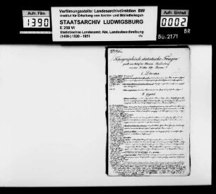 Ortsbeschreibung von Achstetten mit dem vom Ortspfarrer beantworteten Fragebogen des STBs (gedruckt bei Burgrieden)