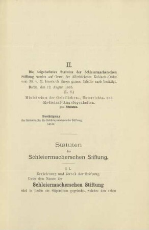 II. Die Statuten der Schleiermacherschen Stiftung