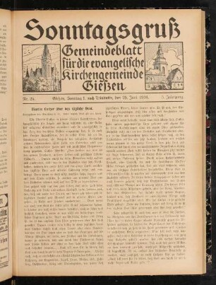 Sonntagsgruß : Gemeindeblatt für die Evangelische Kirchengemeinde Gießen